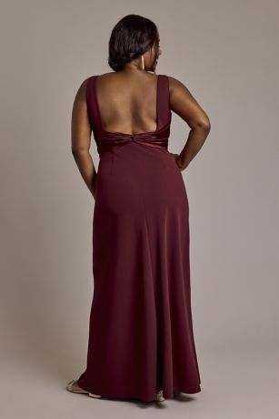 Twist-Back Satin and Crepe A-Line Dress | David's Bridal